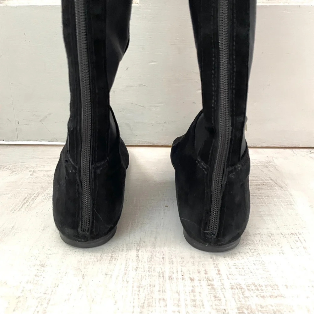 Tory Burch Black Suede Leather Knee-High Riding Boots Fold Over Size 9M